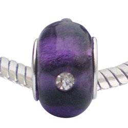LovingtheBead © 'Cheeky Purple' Gem-Set Foil Murano Glass Slide-on & slide-off Bead Charm