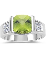 0.16 Cts Diamond & 2.04 Cts Peridot Ring in 14K White Gold
