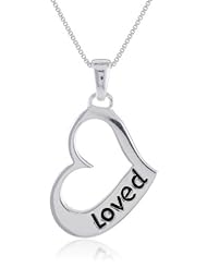 Sterling Silver "Loved" Open Heart Pendant Necklace , 18"