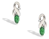 14K White Gold Genuine Marquise Emerald and Diamond Earrings