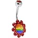 Ruby Red Gem RAINBOW PRIDE Logo FLOWER Belly Ring title=