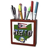 Sandy Mertens Ohio - State Map, Seal, Flag and Picture Text - Tile Pen Holders-5 inch tile pen holder