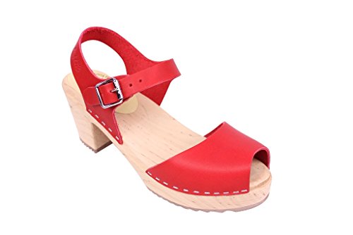 Lotta From Stockholm : Open Toe High Heel Clogs In Red Leather