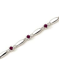 14K White Gold Round Ruby and Diamond Bracelet