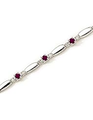 10K White Gold Round Ruby and Diamond Bracelet