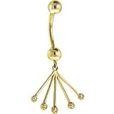 Solid 14KT Yellow Gold Genuine Diamond BURST Belly Ring