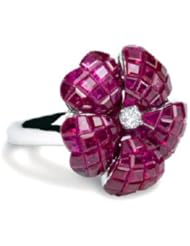 Ruby Flower Ring With Diamond 8.87 CTW 18K White Gold