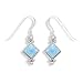 Sterling Silver Diamond Shape Synthetic Blue Opal Earrings on French Wire