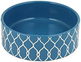 Embossed Ceramic Sasha Pet Bowl with Non-Slip Pads (5 Inch, Teal)