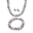 Tricolor White Lavender Peach 10-11mm AA+ Cultured Pearl Strand Sterling Silver Princess Necklace 18", Bracelet & Earrings Set Tricolor White Lavender Peach 10-11mm AA+ Cultured Pearl Strand Sterling Silver Princess Necklace 18", Bracelet & Earrings Set