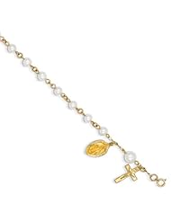 14k 4.0-4.5mm Cultured Pearl Rosary Child Bracelet - 6 Inch - JewelryWeb