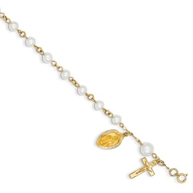 Cheap Girls Jewelry 14k 4.0-4.5mm Cultured Pearl Rosary Child Bracelet - 6 Inch - JewelryWeb For Sale