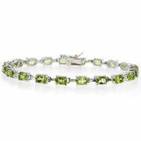 Sterling Silver Genuine Peridot Oval Stone Link Tennis Bracelet by 