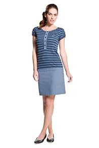 Short Sleeve Knit And Woven Striped Henley Dress