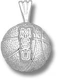 Michigan State Spartans Solid Sterling Silver ''MSU'' Basketball Pendant