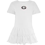 Georgia Bulldogs Infant White Ruffled Creeper Dress with crystals
