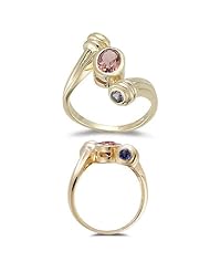 0.80 Cts Pink Tourmaline & 0.24 Cts Tanzanite Ring in 14K Yellow Gold