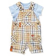 2 Piece Linen Blend T-Shirt & Checked Dungaree Outfit