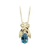 14K Yellow/White Gold 0.01 ct. Diamond and 1 ct. Oval Shaped Blue Topaz Pendant with Chain
