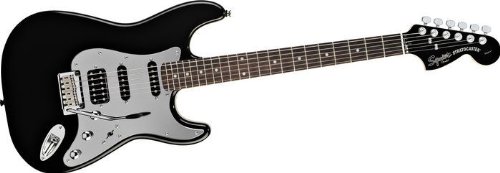 SquierÂ® Black and Chrome Standard StratocasterÂ® HSS Rosewood, Black w/ Mirrored Pickguard