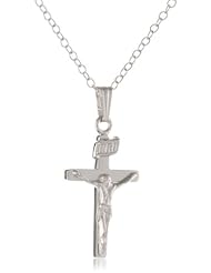 Sterling Silver Childrens Polished Crucifix Cross Pendant Necklace , 15"