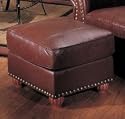 Cognac Finish 100% Real Italian Leather Ottoman with Nail Head Trim