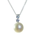 Klassischer 925 Sterling Silber S��wasser-Perlen Damen - Anh�nger + Kette mit Zirkonia Wei� 8.0mm
