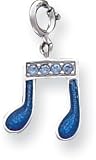 Enameled Blue Crystal Music Note Charm, Sterling Silver