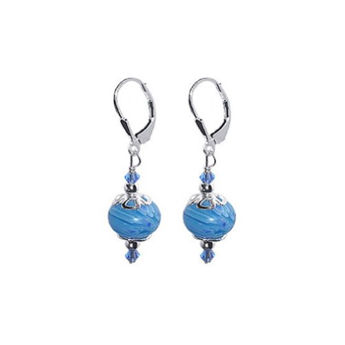 SCER048 Sterling Silver Blue Glass Swarovski Elements Crystal Drop Handmade Earrings