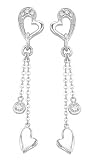 14K White Gold Diamond Heart Earrings
