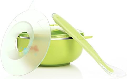 MUAI Baby Suction Bowl Stainless Feeding Set with Spoon and Suction Cup, Anti-scald Design,Double Handle,Easy for Baby to Enjoy the Mealtime