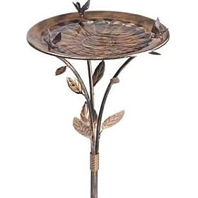 Opus 14.5 Inch Metal Bird and Leaf Standing Or Hanging Bird Bath by Woodstream