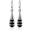 Black Onyx Teardrop Sterling Silver French Ear Wire Hook Dangle Earrings