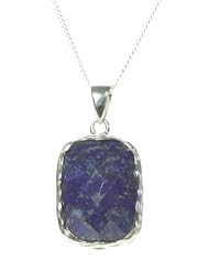 Contemporary 925 Sterling Silver Women Pendant + Chain with Lapis Lazuli - 27mm*15mm, 5 Grams