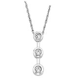 3 Diamond Pendant 0.12 ct. Bezel Set in 10K White Gold with Chain