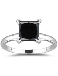 1.75 Cts Black Diamond Solitaire Ring in 14K White Gold