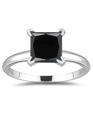 1.00 Ct Black Diamond Solitaire Ring in 14K White Gold