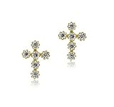 14k Gold CZ Cross Earrings