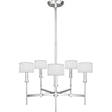 Quoize RFR5005PV Ferrera 5 Light Chandelier, Polished Silver with Off White Linen Shades