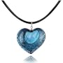 Akuamarina Silver Leaf and Murano Glass Heart Pendant Necklace Blue