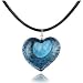 Akuamarina Silver Leaf and Murano Glass Heart Pendant Necklace Blue