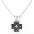 Southwestern Santa Fe Style Reversible Cross Pendant in Sterling Silver on an 18" Rhodium Snake Chain, #8264