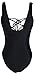 Zero City Women Monikini Swimsuit One Piece Cute Bathing Suits Lace-Up U Back, Black, XX-Large