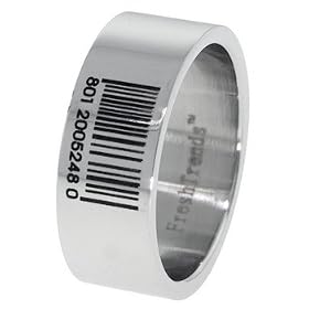 Barcode Laser Engraved Men's Stainless Steel Ring- Size 9