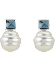 05.00 MM/11.00 MM Fine Ci 14K Yellow Gold South Sea Cultured Pearl And Genuine London Blue Topaz Earring