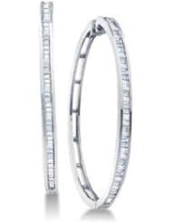 0.5 cttw 10k White Gold Diamond Channel Set Baguette Hoop Earrings (Real Diamonds: 1/2 cttw)