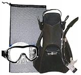 US Divers  Aqua Lung Sport St Tropez LX Mask Seabreeze II Snorkel Trek Fins  Mesh Bag  Black  Medium