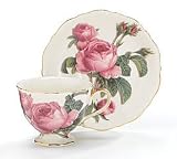 Set Of 2 Romantic Rose Porcelain Teacups And Saucers For Fine Dining And Teas