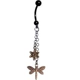 Handcrafted Vintage Dragonfly Daisy Charm Belly Ring