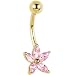 Solid 14kt Yellow Gold Pink Cubic Zirconia Lily Belly Ring